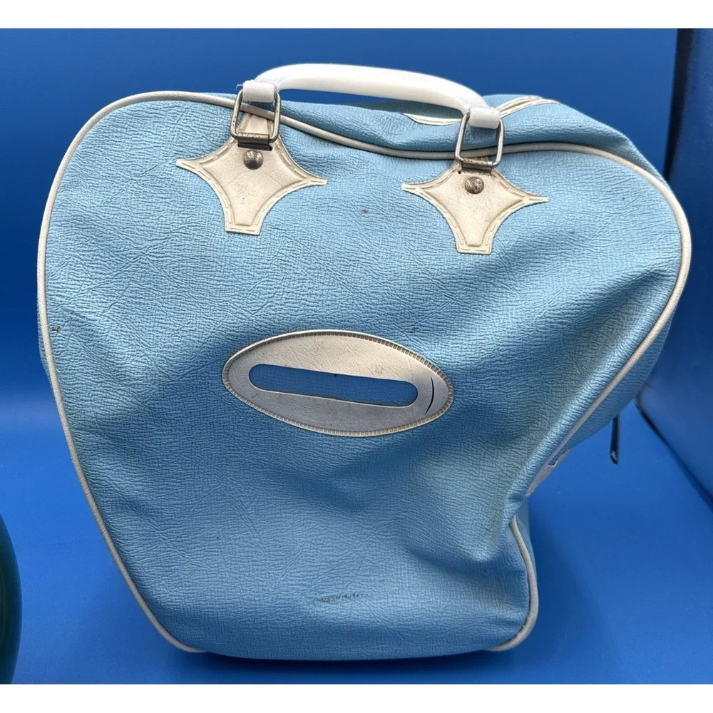 Vintage Retro Baby Blue Bowling Ball Bag and Ebonite Galaxie 300 10 Lbs